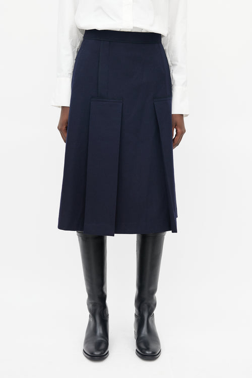 Comme des Garçons Navy Wool Deconstructed Pleat Skirt