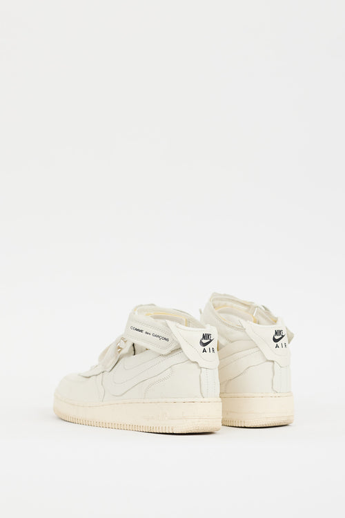 Comme des Garçons X Nike White Leather Air Force 1 Mid Sneaker