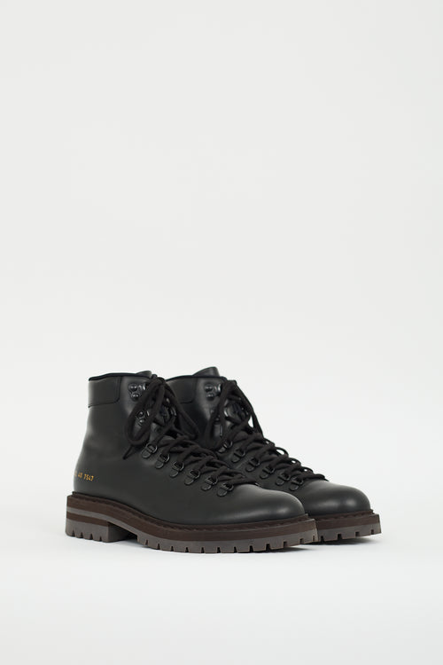 Common Projects Black Leather Combat Boot