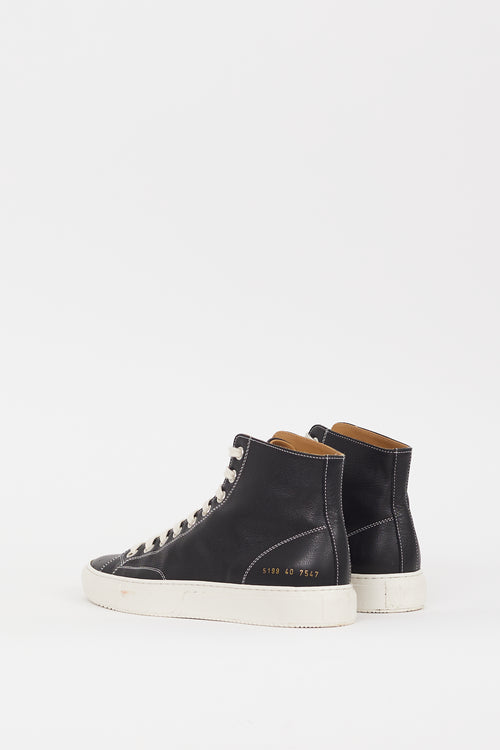 Common Projects Black Leather High-Top Tournament Sneaker