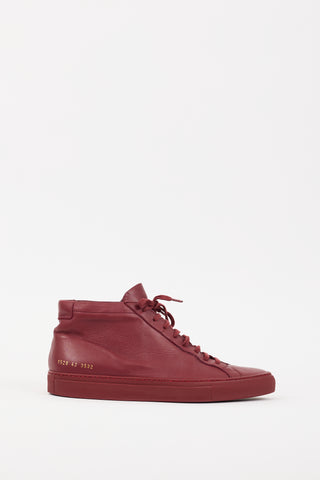 Common Projects Red Leather Achilles High Top Sneaker
