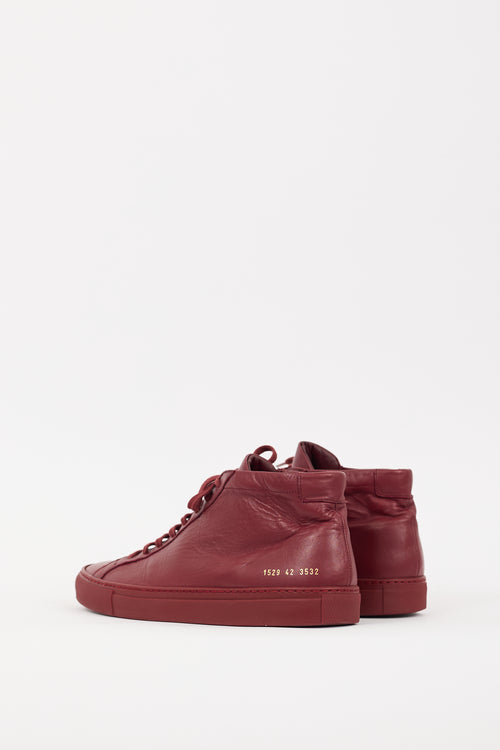Common Projects Red Leather Achilles High Top Sneaker