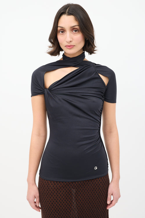 Coperni Black Nylon Asymmetric Gathered Top