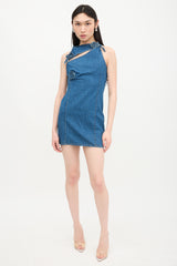 Coperni Denim Floral Appliqué Mini Dress