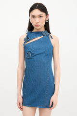Coperni Denim Floral Appliqué Mini Dress