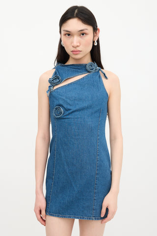 Coperni Denim Floral Appliqué Mini Dress