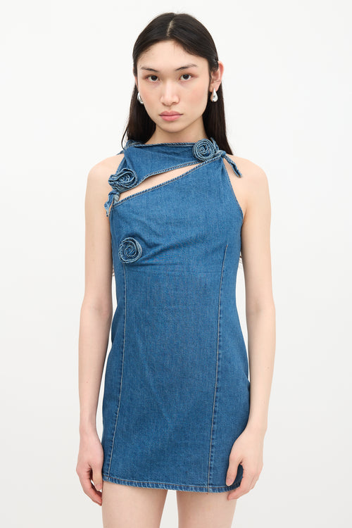 Coperni Denim Floral Appliqué Mini Dress