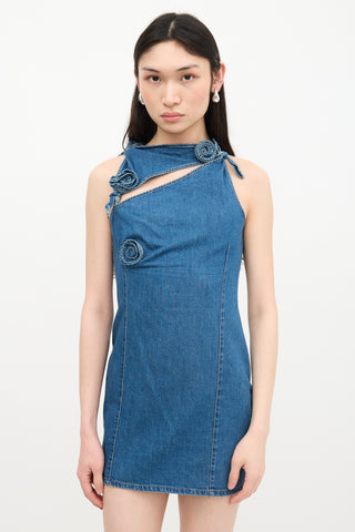 Coperni Denim Floral Appliqué Mini Dress