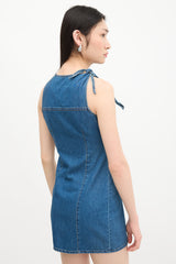 Coperni Denim Floral Appliqué Mini Dress