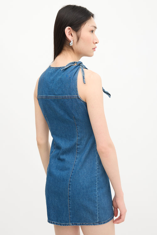 Coperni Denim Floral Appliqué Mini Dress