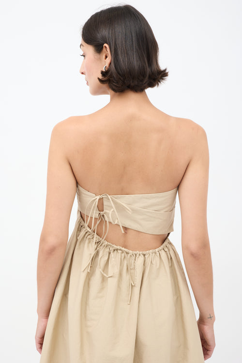 Cordera Beige Strapless A-Line Midi Dress