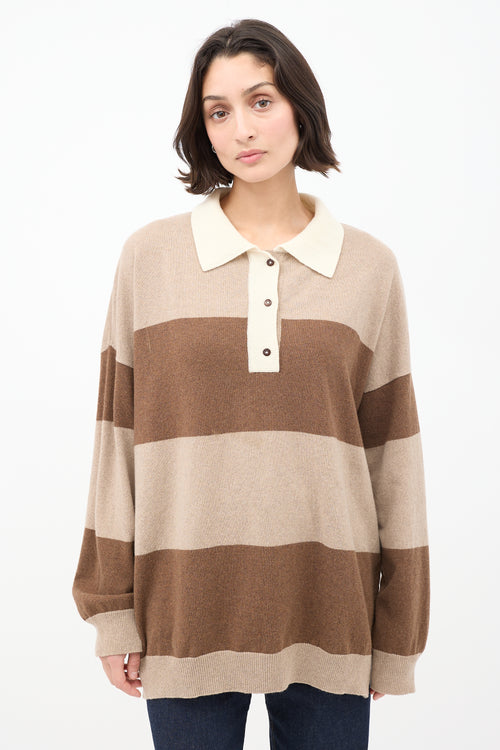 Cordera Brown Cashmere & Wool Striped Collared Sweater