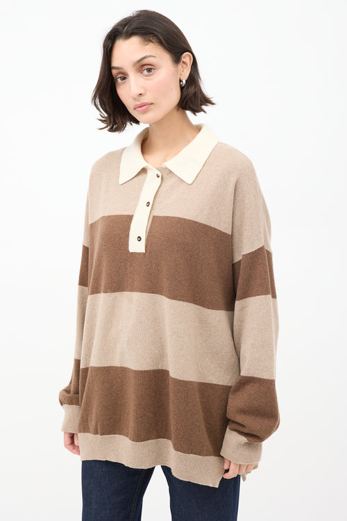 Cordera Brown Cashmere & Wool Striped Collared Sweater