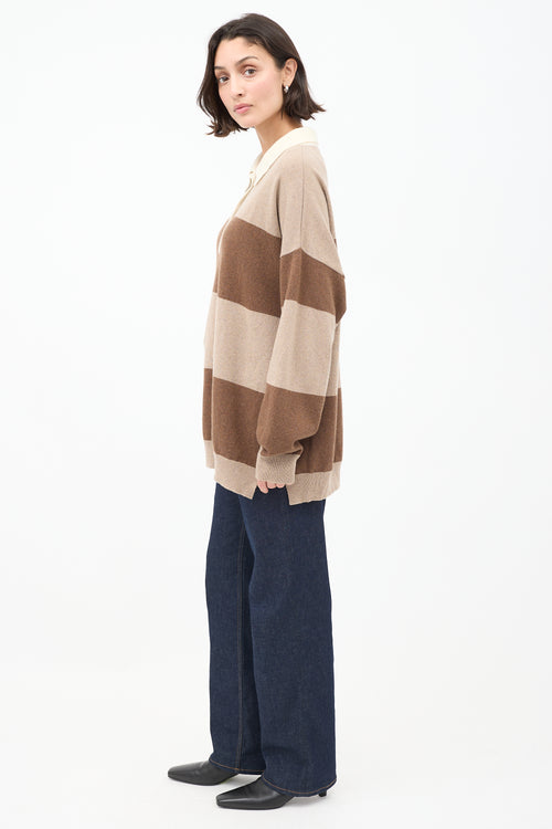 Cordera Brown Cashmere & Wool Striped Collared Sweater