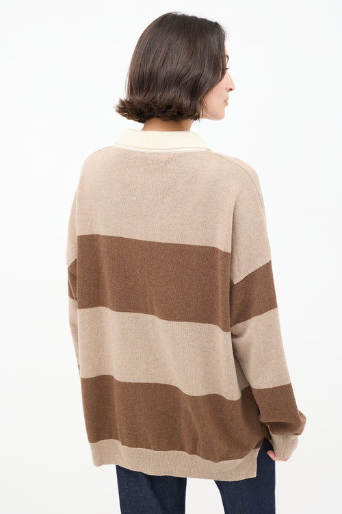 Cordera Brown Cashmere & Wool Striped Collared Sweater