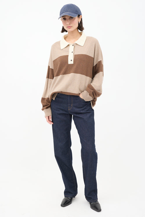 Cordera Brown Cashmere & Wool Striped Collared Sweater