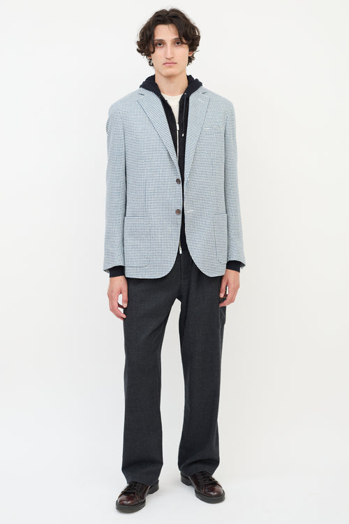 Corneliani Blue & White Cotton Houndstooth Blazer