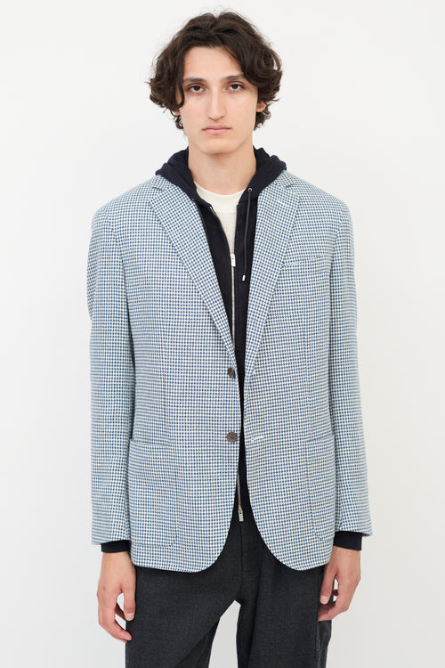 Corneliani Blue & White Cotton Houndstooth Blazer