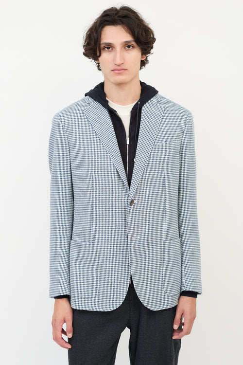 Corneliani Blue & White Cotton Houndstooth Blazer