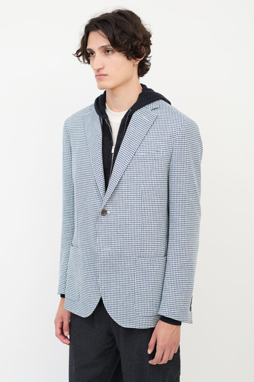 Corneliani Blue & White Cotton Houndstooth Blazer