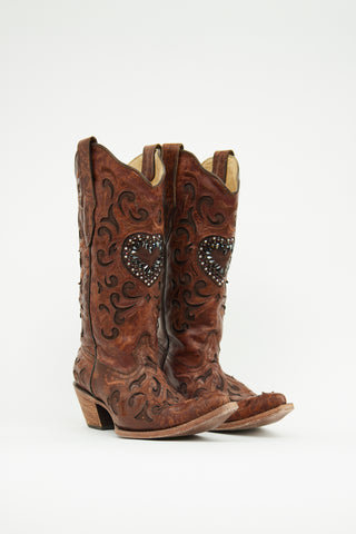 Corral Brown Heart Embellished Boot