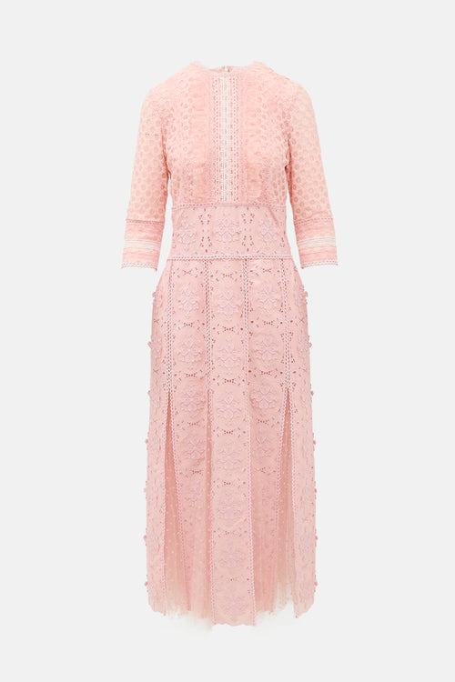 Costarellos Embroidered Lace & Tulle Dress