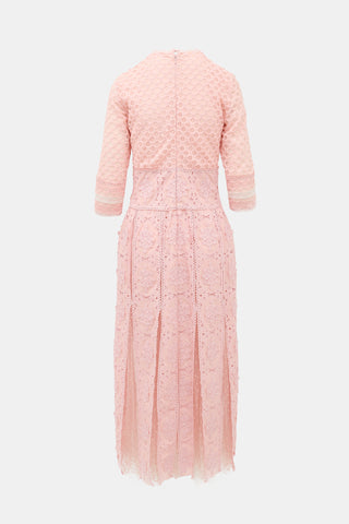 Costarellos Embroidered Lace & Tulle Dress