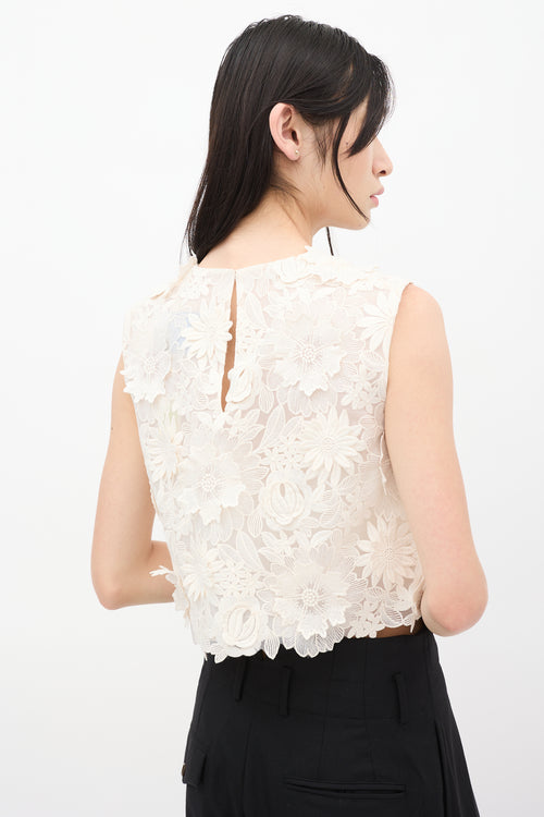 Costarellos White Flower Appliqué Sleeveless Top