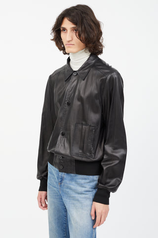 Costume National Black Leather Bomber Jacket