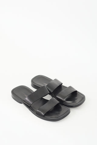 Costume National Black Leather Two Strap Slide