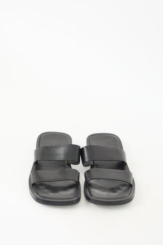 Costume National Black Leather Two Strap Slide