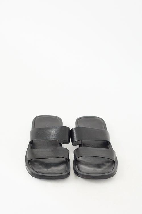 Costume National Black Leather Two Strap Slide