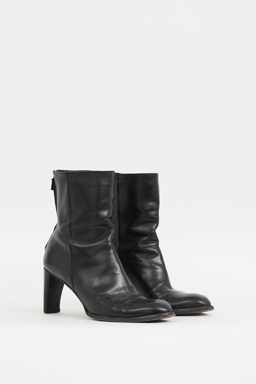 Costume National Black Leather Panelled Heeled Boot