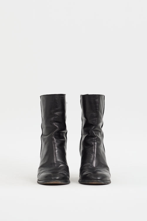 Costume National Black Leather Panelled Heeled Boot