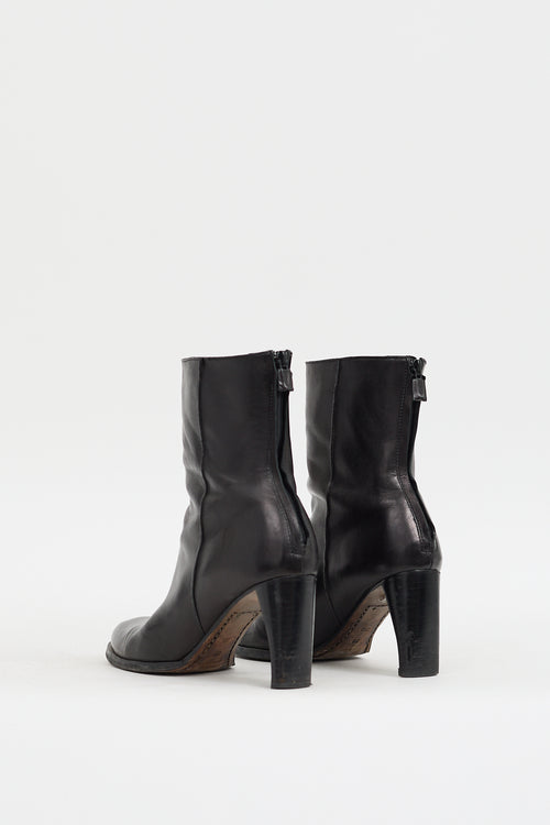 Costume National Black Leather Panelled Heeled Boot