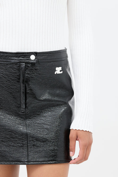 Courrèges Black Vinyl Reedition Logo Mini Skirt