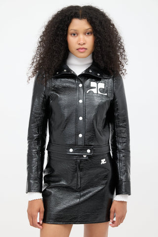 Courrèges Black Vinyl Reedition Logo Jacket