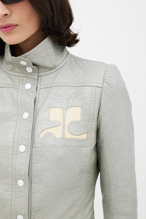 Courrèges Grey & Cream Leather Logo Jacket