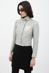 Courrèges Grey & Cream Leather Logo Jacket