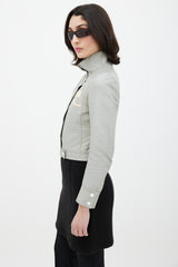 Courrèges Grey & Cream Leather Logo Jacket
