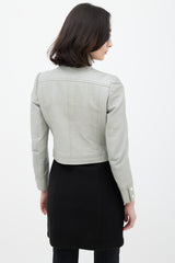 Courrèges Grey & Cream Leather Logo Jacket