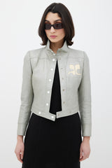 Courrèges Grey & Cream Leather Logo Jacket