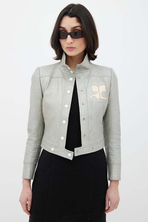 Courrèges Grey & Cream Leather Logo Jacket