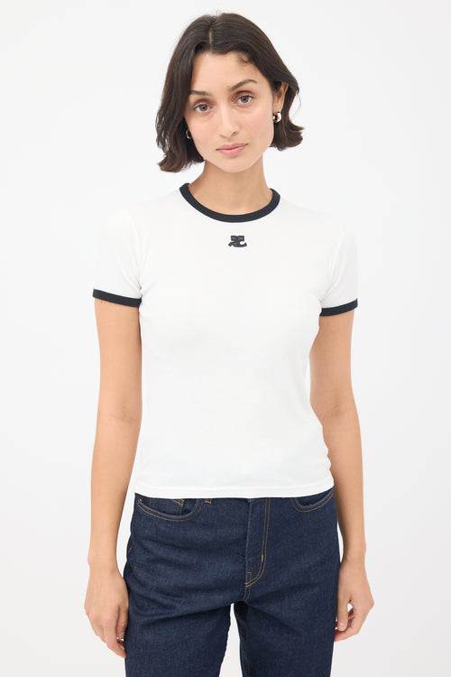 Courrèges White & Black Logo Ringer T-Shirt