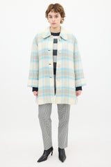 Courrèges White & Blue Mohair Plaid Coat
