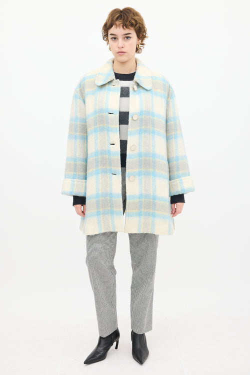 Courrèges White & Blue Mohair Plaid Coat