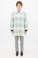 Courrèges White & Blue Mohair Plaid Coat