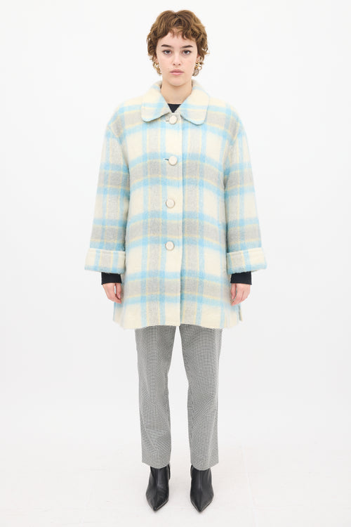 Courrèges White & Blue Mohair Plaid Coat