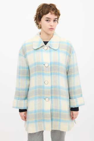 Courrèges White & Blue Mohair Plaid Coat