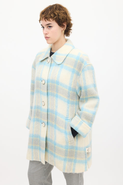 Courrèges White & Blue Mohair Plaid Coat